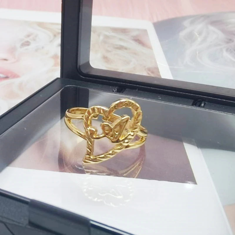 Duoying Custom Initial Rings Personality Hip-Hop Ring Heart Rings Letter Ring Heart Shape Gifts For Mom Gift