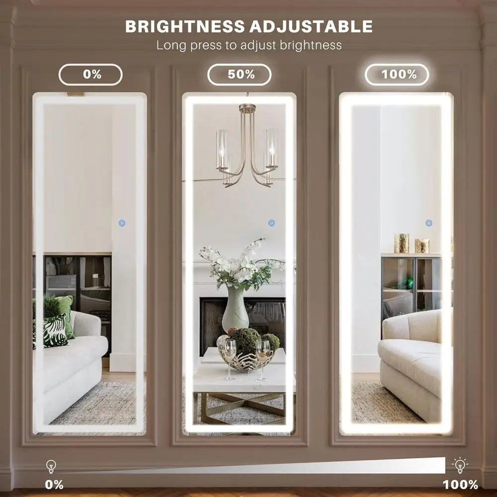 LED-Illuminated 16x60 Floor Standing Mirror with Adjustable Dimming and 3 Color Options for Home Decor
