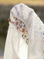 White V-Neck Long Sleeve Lace Dress A-Line Mini Elegant Bohemian Style Spring Autumn