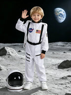 Kids White Astronaut Jumpsuit Space Flight Suit Boys Girls Cosplay Costume Halloween School Stage Role Play Spaceman Outfits