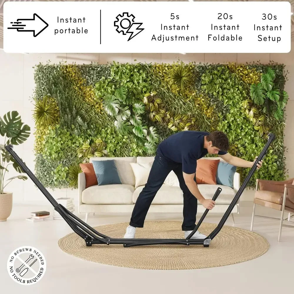 Heavy-Duty Indoor/Outdoor Hammock with Steel Stand, 600lbs Capacity, Durable Double-Layered Polyester, Grey