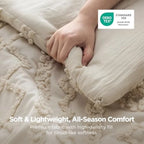 Tufted Boho Comforter Set Size - Beige Boho Bed Set, GentleSoft™ 3 Pieces Farmhouse-Style Embroidery Bedding, Gifts for Woman,