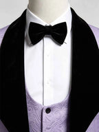 Men Light Blue Jacquard Tuxedo 3 Piece Suit Shawl Black Lapel Slim Fit Blazer Vest Pants Set Wedding Groom Prom Dinner Party Formal Mens Suit