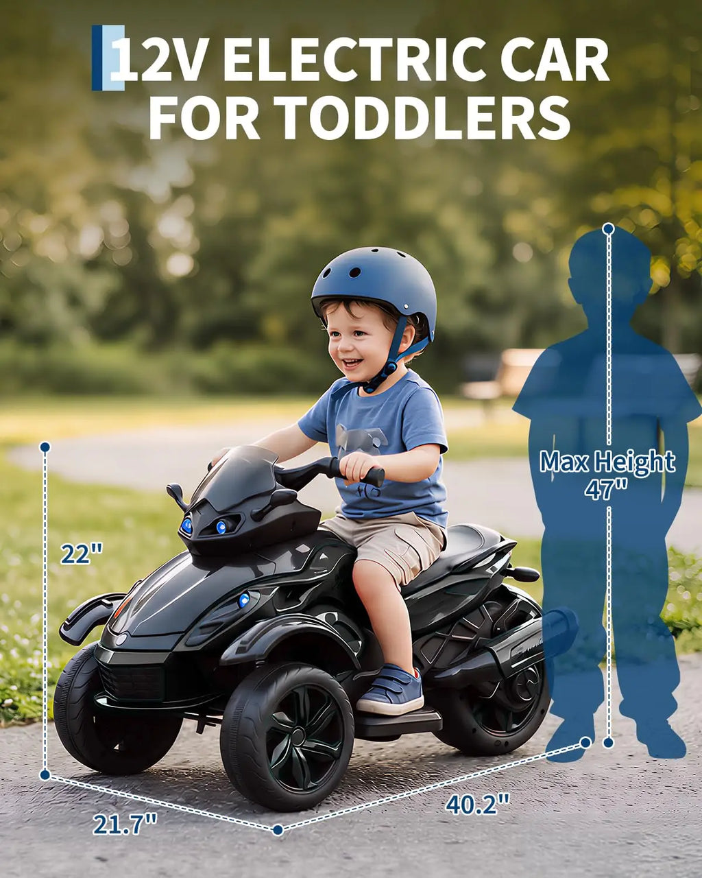 12V Dual Motor Kids Electric Ride-On Car – Up to 4 MPH, Music & Colorful Lights, 66 lbs Capacity, Outdoor 3-Wheels Battery Powered Vehicle Toy Tricycle for Boys & Girls Ages 3-6