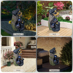 Bear Outdoor Water Fountain with LED Lights Cascading Fountains Outdoor for Patio Yard Balcony 23.62'' Garden Fountains Outdoor and Outdoor Water Fountain Decor
