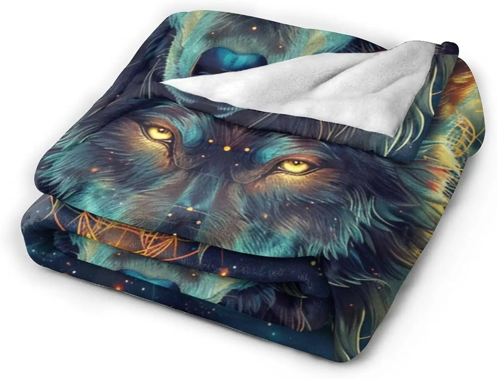 Wolf Fantasy Wolf Throw Blanket, 60"x50", Flannel, Animal Print, Unisex Adults & Kids, Warm, Water Repellent, Anti-Allergy