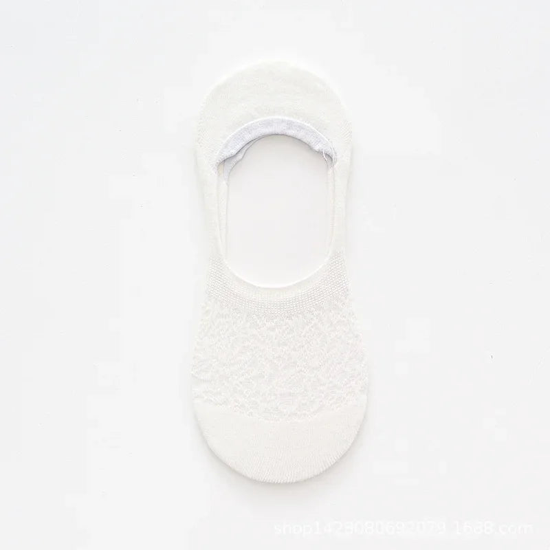 Fashion Non-slip Silicone Lace Ankle Socks Women Invisible Hollow Out Cotton Summer Boat Socks Breathable Short Low Cut Socks