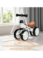 Toddler Balance Bike 10-24 Months | 4-Wheel No-Pedal Ride On Toy with 135° Steering,Anti-Rollover, Lightweight 3.3lbs, Silent Wheels for Baby Boys Girls