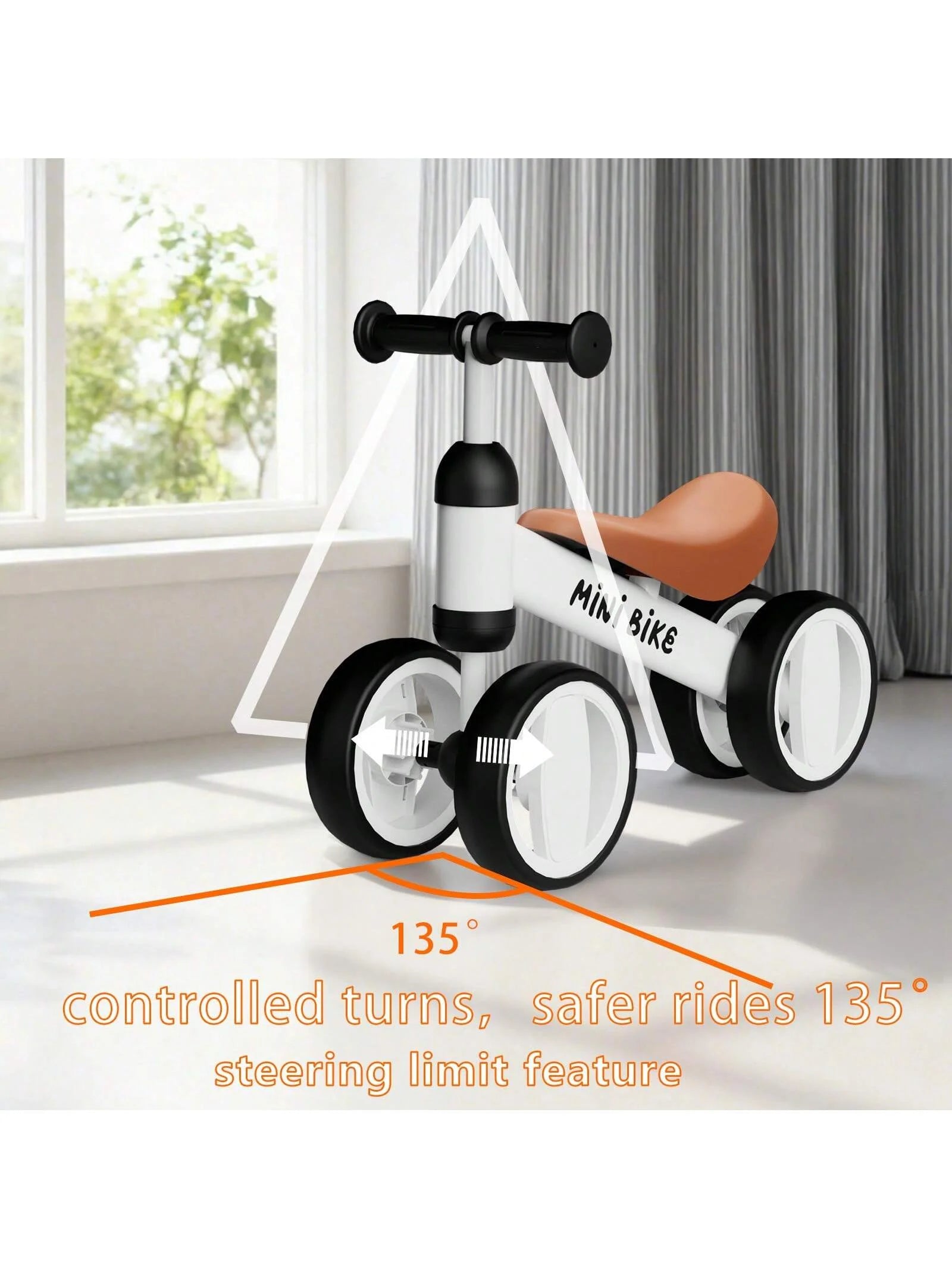 Toddler Balance Bike 10-24 Months | 4-Wheel No-Pedal Ride On Toy with 135° Steering,Anti-Rollover, Lightweight 3.3lbs, Silent Wheels for Baby Boys Girls