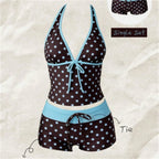 Kawaii Pink Dot Bikini Shorts Bowknot Halter Backless Swimsuit Deep V Swimwear Women's Bikinis and Tankinis Vacation Outfit Sets