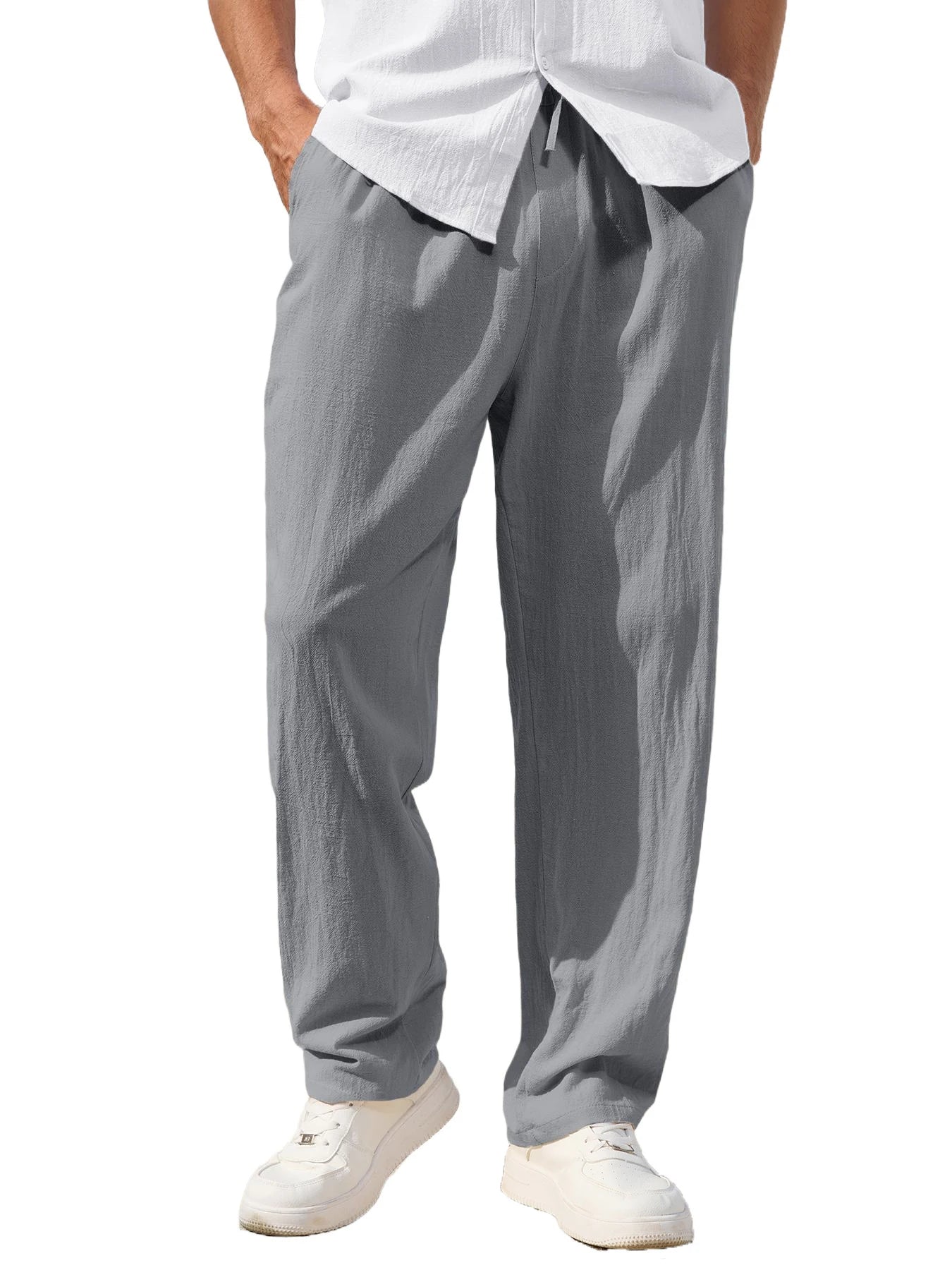 Men's Casual Cotton Linen Pants Loose Straight Breathable Summer Trousers Comfortable Linen Clothing