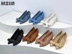 2026 Women's leather loafers, low-heeled moccasins with bows, light ballet flats spring and autumn