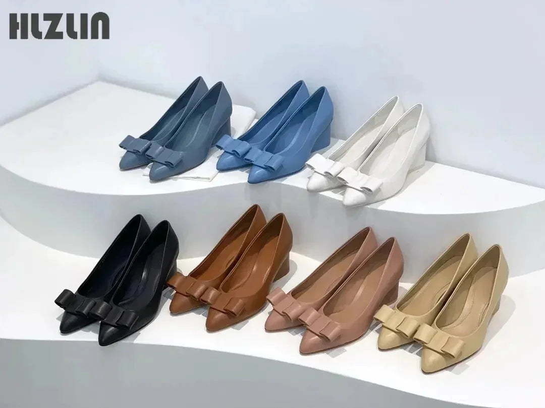 2026 Women's leather loafers, low-heeled moccasins with bows, light ballet flats spring and autumn