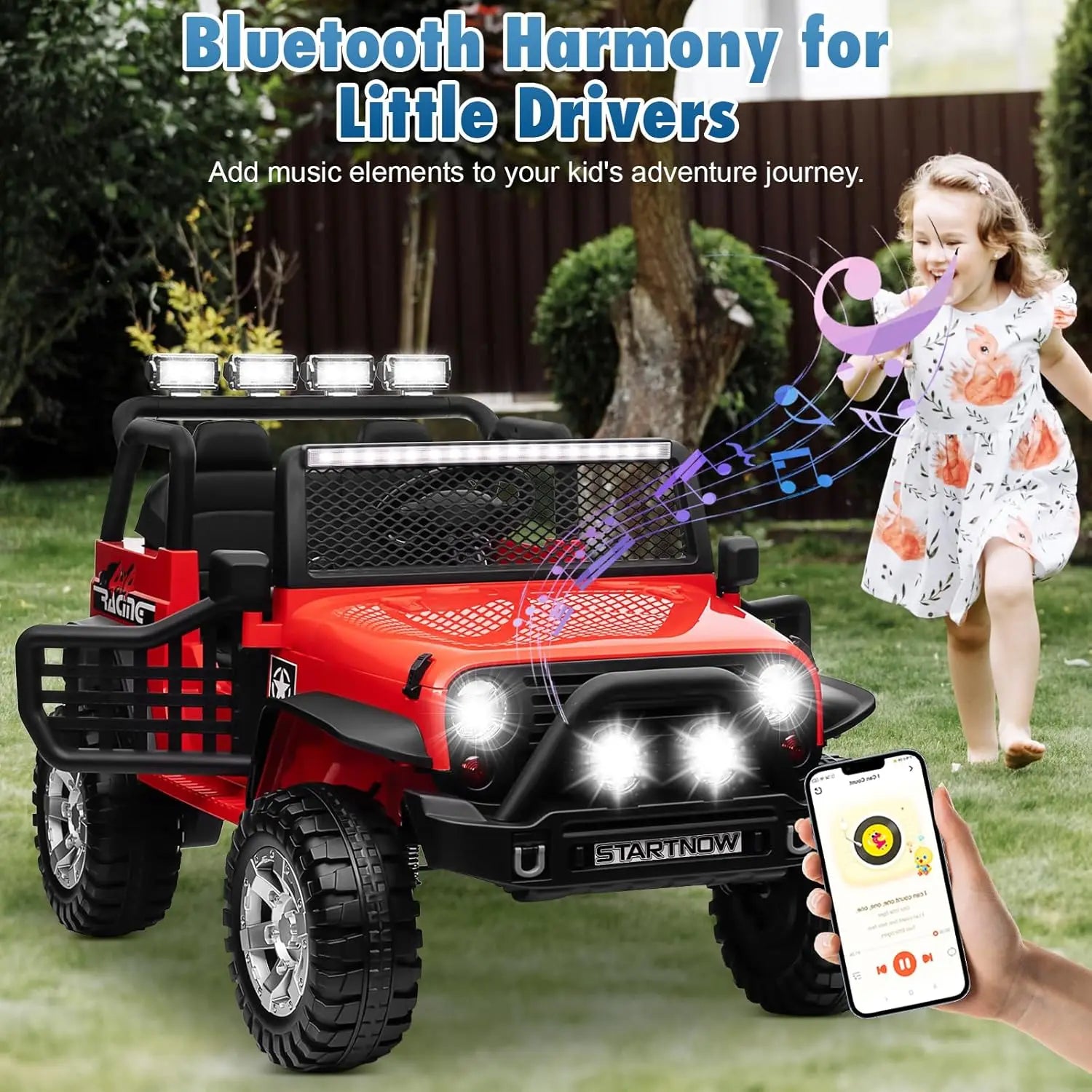 Joyracer 24V 2 Seater Kids Ride on Truck with Remote Control, 4×200W Motor, Electric Battery Powered Toys Car w/ 4 Wheels Spring Suspension, 3 Speeds, LED Lights, Bluetooth Music
