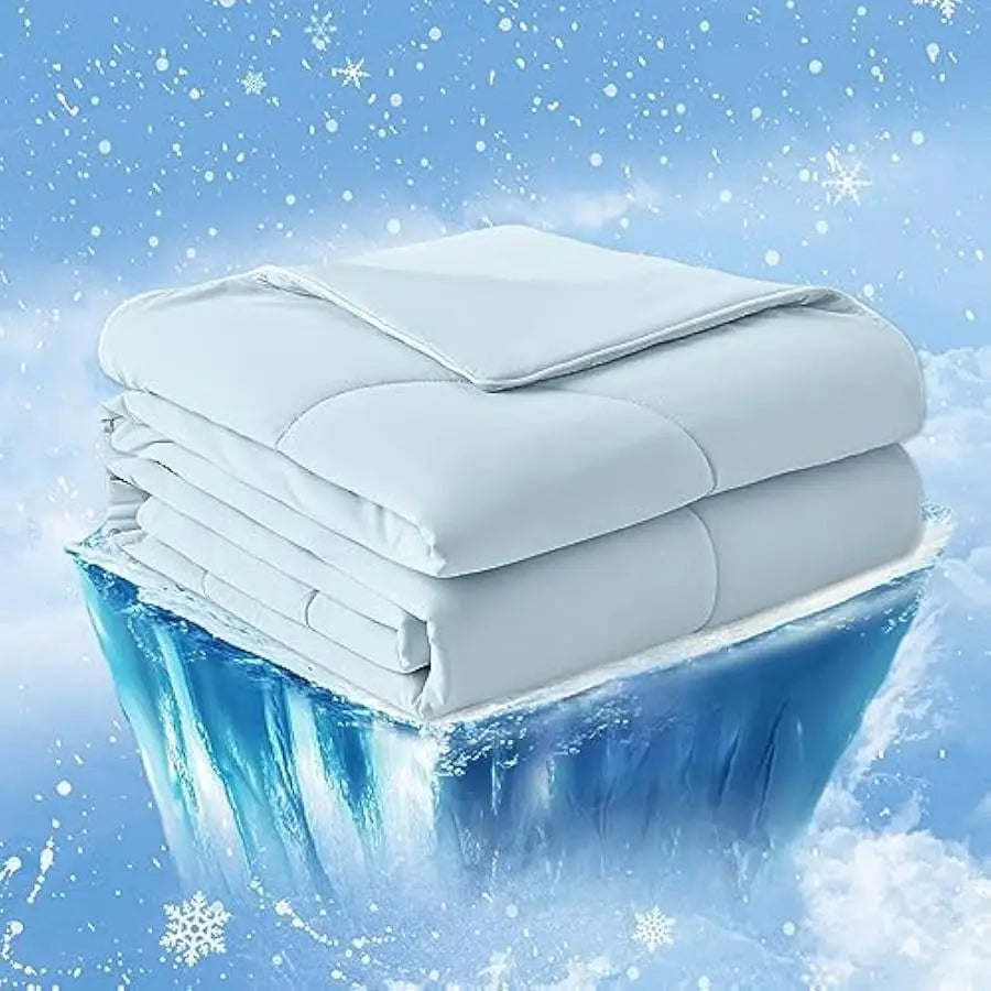 Cozy Bliss Cooling Comforter Queen Size, Cooling Blankets for Hot Sleepers and Night Sweats, Blue Summer Comforter for Queen Siz