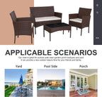 4 Piece Outdoor Patio Furniture Set, Wicker Rattan Patio Conversation Set, Outdoor Chairs and Loveseat with Coffee Table for Porch, Yard & Poolside (Brown)