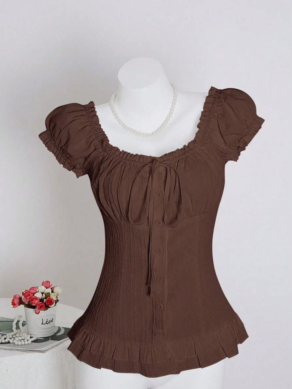 Womens Summer Solid White Ruffle Short Sleeve Blouse