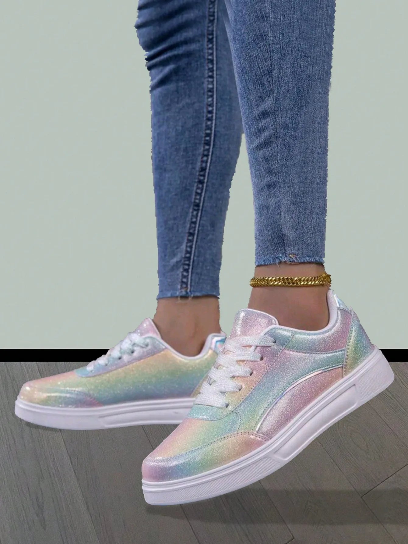 Sequin Rainbow Shiny Casual Sneakers Street Style Party Wedding Fashion Shoes For Women