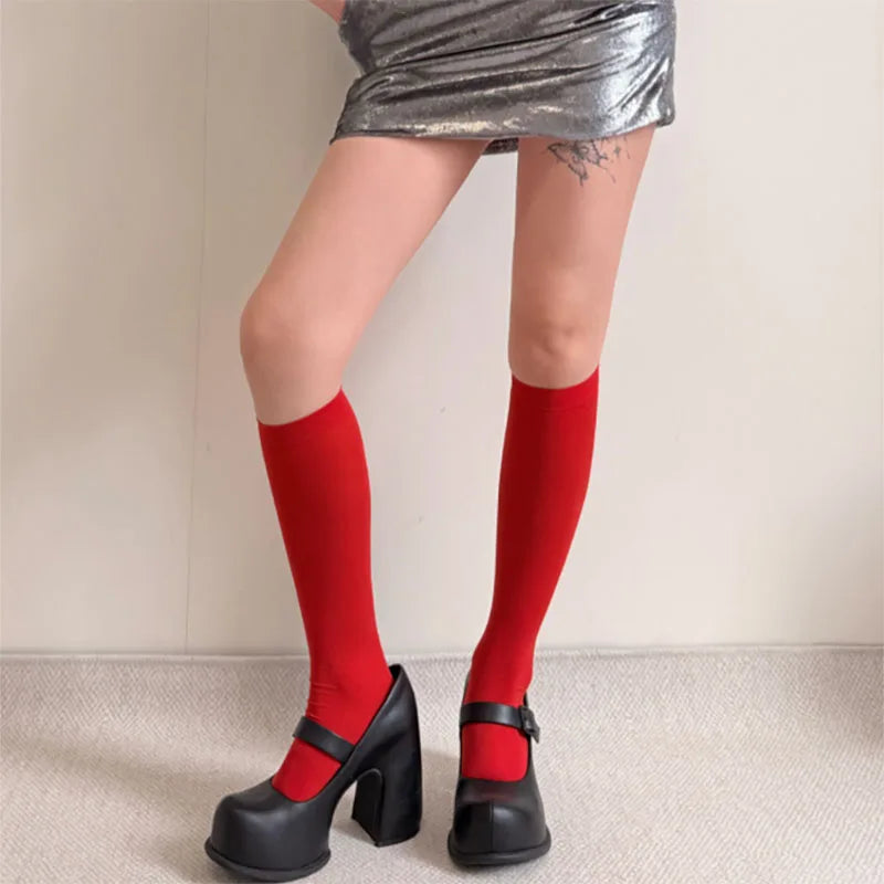 Women Summer Thin Knee High Socks Cute Colorful Dopamine Velvet Calf Sock Korea Trendy Solid Color Simple Sweet JK Stacked Socks