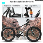 24 Full Suspension Mountain Bike, 21-Speed Dual Disc Brakes, Unisex Steel Frame, Ideal for Trails, Beach, and City Riding