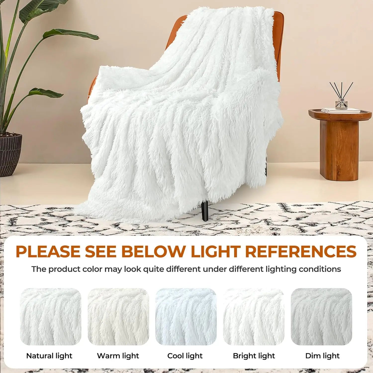 Extra Soft Fuzzy Faux Fur Throw Blanket 50x60, Reversible Lightweight Fluffy Cozy Plush for Couch Sofa Bed, Pure White