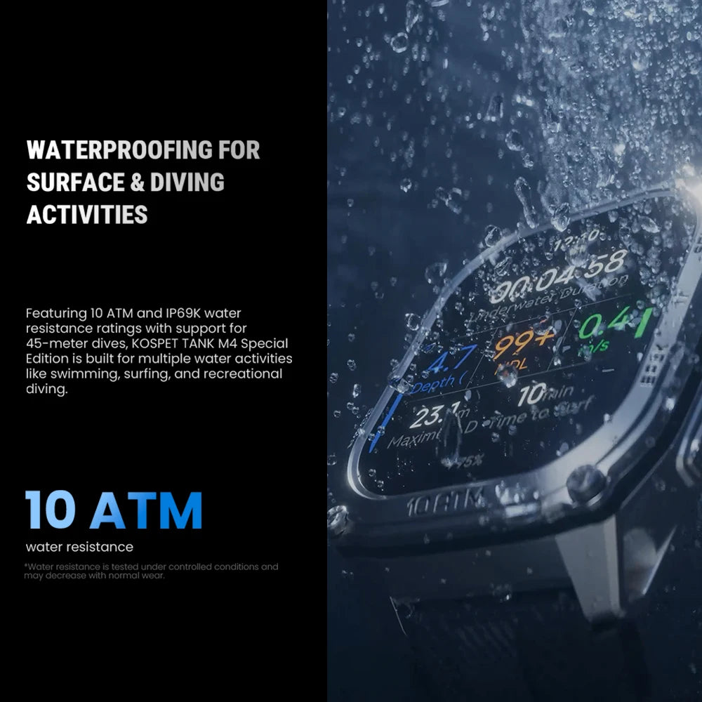 KOSPET Tank M4 Special Edition Men's Smartwatch 1.96 Inch AMOLED 10ATM Waterproof Freediving Offline Maps GPS 2 Wristbands