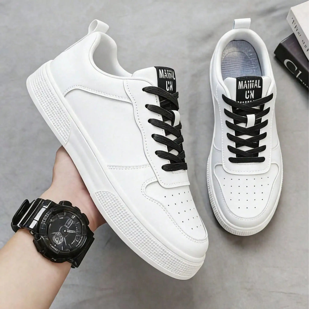 Solid Color Lace Up Thick Sole Skate Shoes Comfortable Non Slip Versatile Casual Walking Sneakers For Men Daily Outdoor All