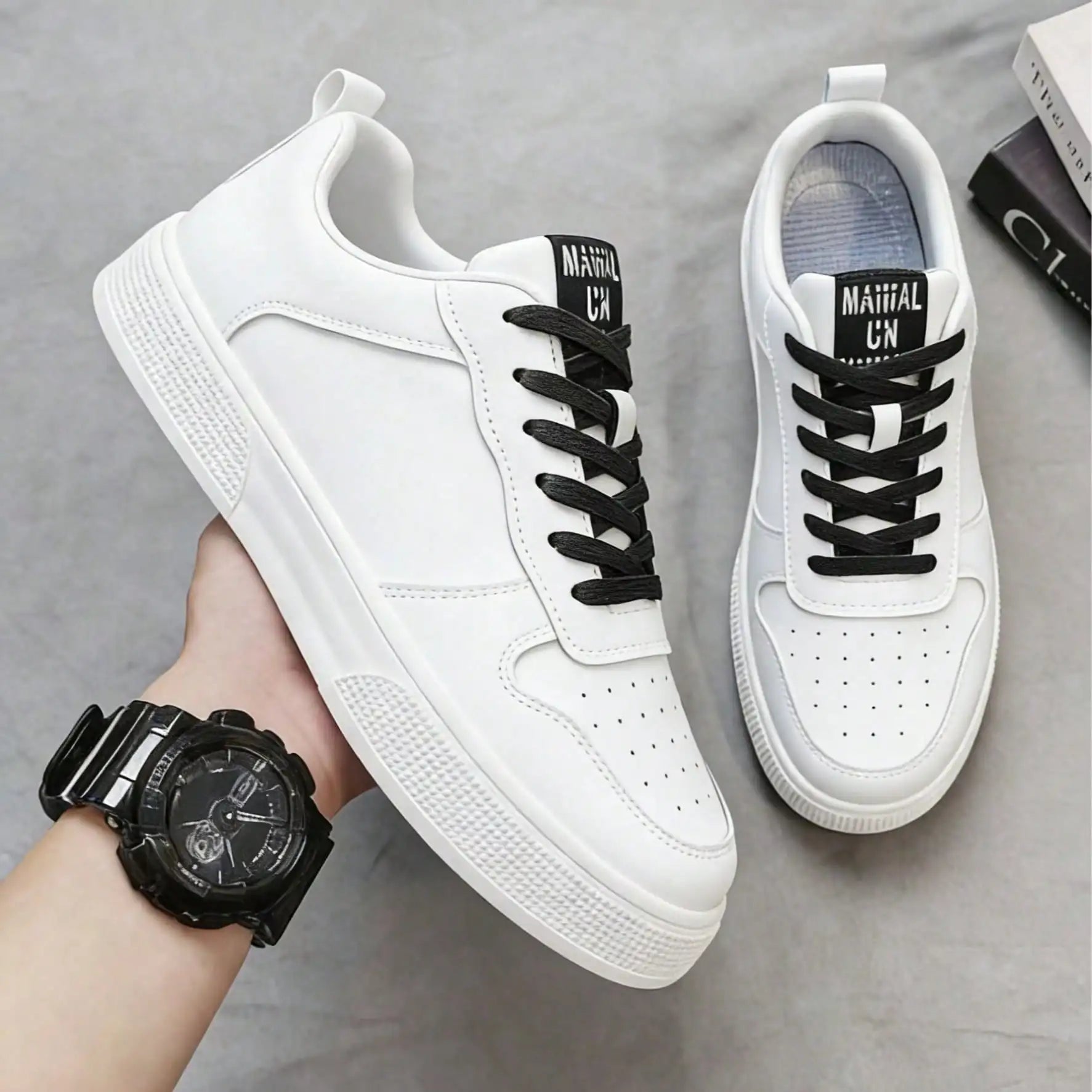 Solid Color Lace Up Thick Sole Skate Shoes Comfortable Non Slip Versatile Casual Walking Sneakers For Men Daily Outdoor All