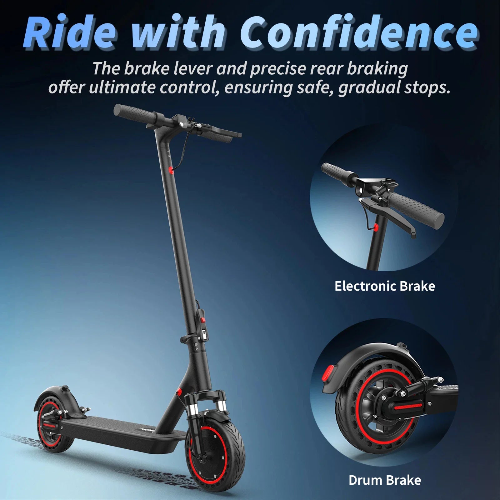 8.5inch Solid Tire Electric Scooter 10.5Ah Powerful Battery 19mph APP Smart Control Scooter 23miles Max Range Double shock absorption for Adult