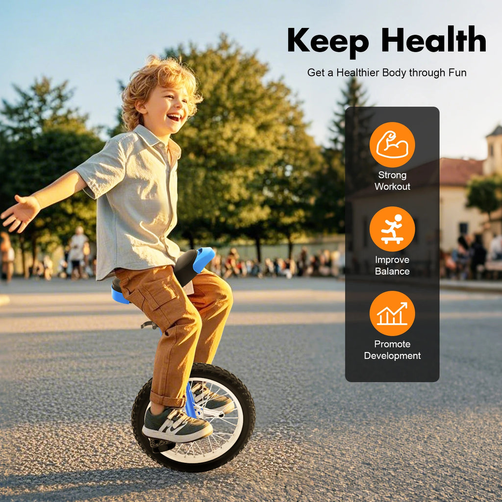 16 Inch Unicycle Outdoor One Wheel Bike Height Adjustable 28-32in 110lbs Capacity Manganese Steel for Balance Training Fitness