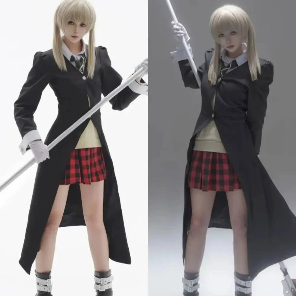 Maka Albarn Cosplay Costume Soul Eater MAKA Black Coat Combat Outfit Dress JK Sailor Uniform Shirt Wig Set For Women Comic Con