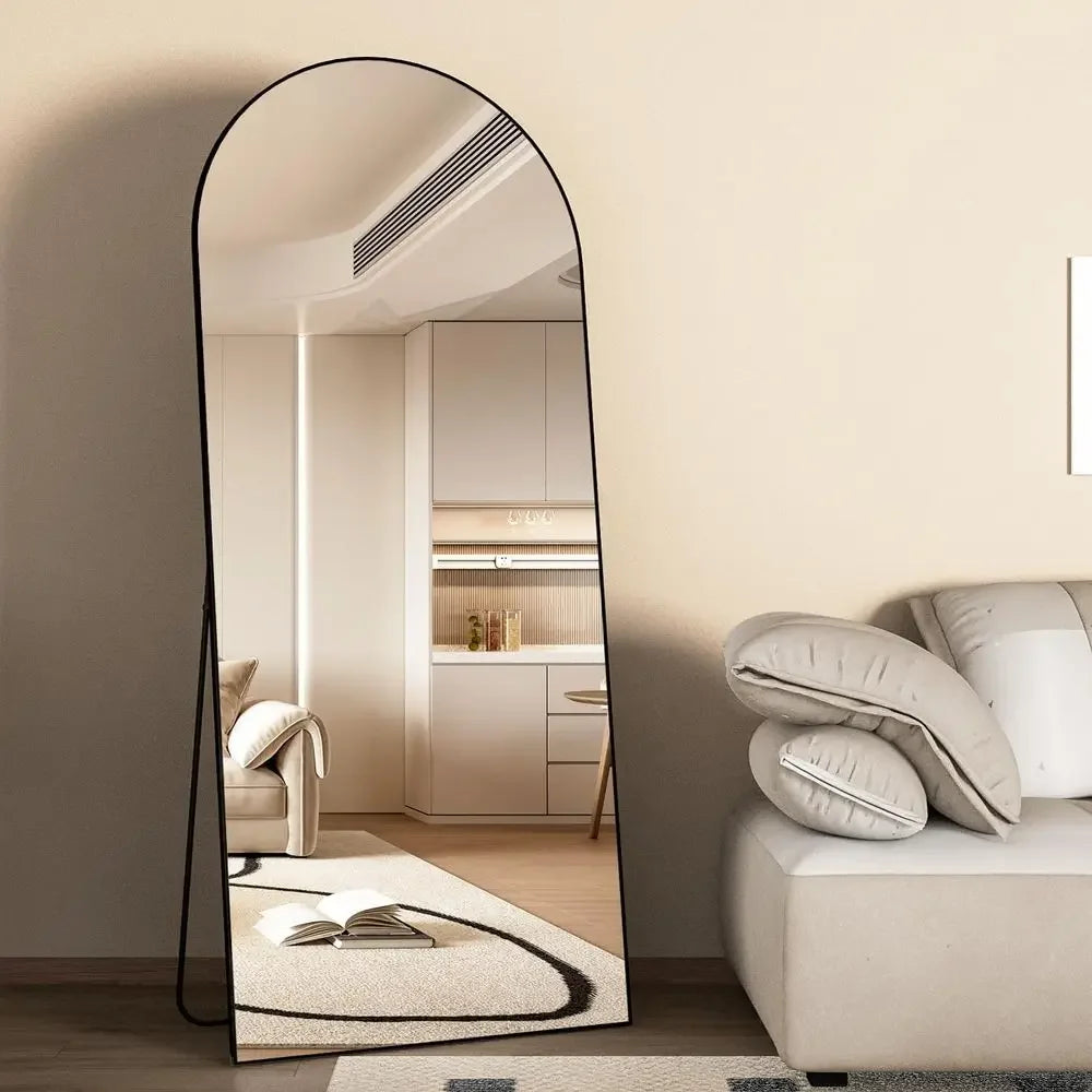 65 x 24 Large Arched Floor Mirror - Black Standing Full-Length Wall Mirror for Home Decor