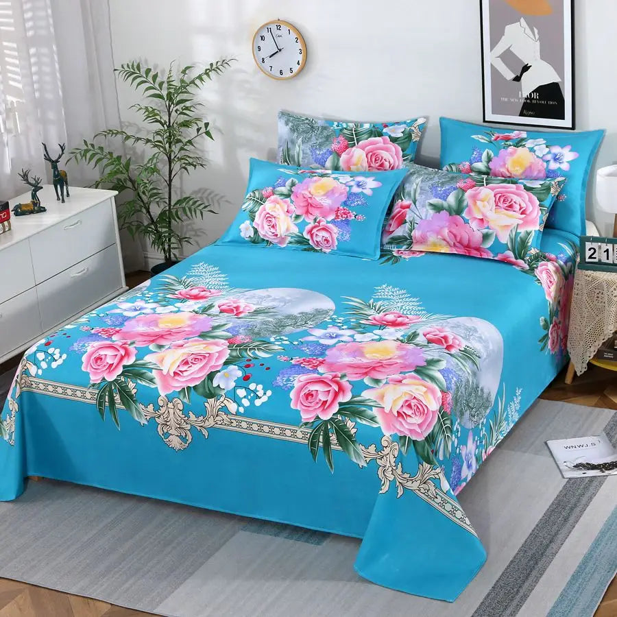 3pcs/Set Home Textile Bed Sheet Set with Pillowcases Cotton Material Lovers Room Bedding Room Flat Sheet