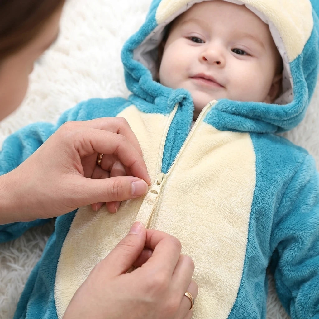 Toddler Animal Onesie Pajamas Fleece Hooded Zip Up Romper Baby Costume Plush Hooded Jumpsuit Cartoon Animal Sleep Sack Halloween Christmas Costume Infant Cozy Sleepwear Warm Winter Outfit Baby Shower Gift Plush Costume Kids B