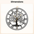 Large Wall Clock, 27” Tree of Life Big Metal Clock, Non-Ticking Decorative Clock