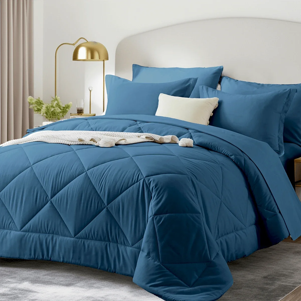 5/7 Piece Solid Color Bed Comforter Set Queen, Creative Geometric Pattern Design, Soft And Comfortable Summer Bedding Set