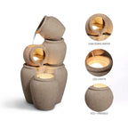 Eco-Friendly 3-Tier Cascading Jars Outdoor Water Fountain with LED Lights for Patio and Backyard Decor