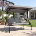 Adjustable Canopy Porch Swing, 800 lbs Capacity, 3-Seat with Cup Holder and Cushions, Ideal for Yard or Garden, Grey