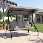 Adjustable Canopy Porch Swing, 800 lbs Capacity, 3-Seat with Cup Holder and Cushions, Ideal for Yard or Garden, Grey
