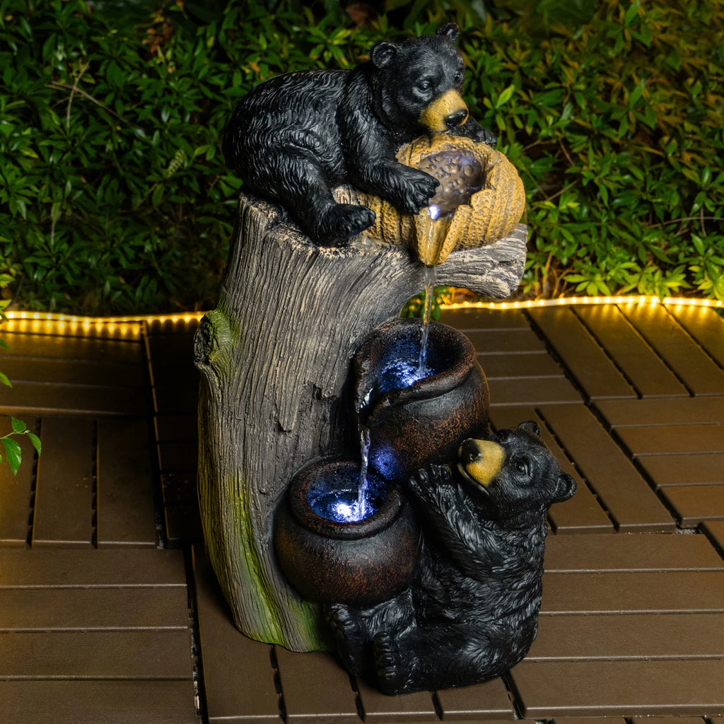 Bear Outdoor Water Fountain with LED Lights Cascading Fountains Outdoor for Patio Yard Balcony 23.62'' Garden Fountains Outdoor and Outdoor Water Fountain Decor   WL RR