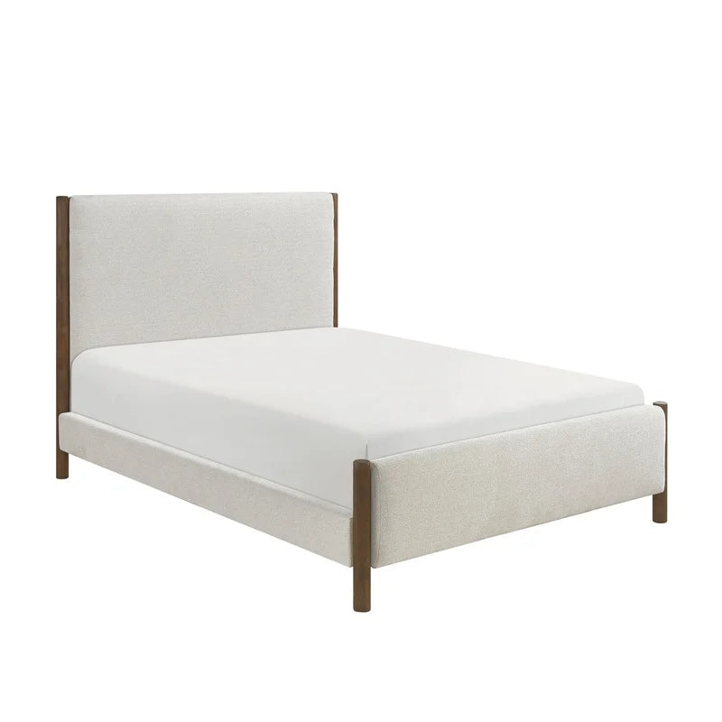 Queen Platform Bed, Soft Beige Chenille Upholstered, Solid Wood Frame, Modern Contemporary Design