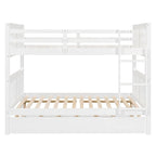 White Full Over Full Bunk Bed with Twin Trundle and Ladder