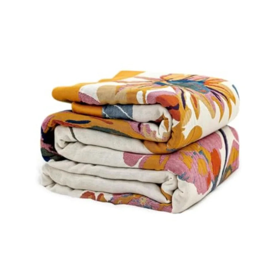 Boho Throw Blanket - 100% Cotton Soft Summer Throw Blanket for Bed, 50"x60" Reversible Breathable Lightweight Blankets, All Sea