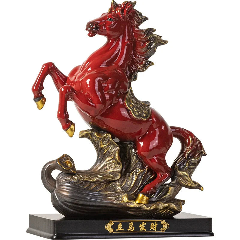 Ceramic Horse Statue, Chinese Zodiac Horse Figurine for Office Desk Home Decor, Success & Luck Gift, Artistic Animal Sculpture