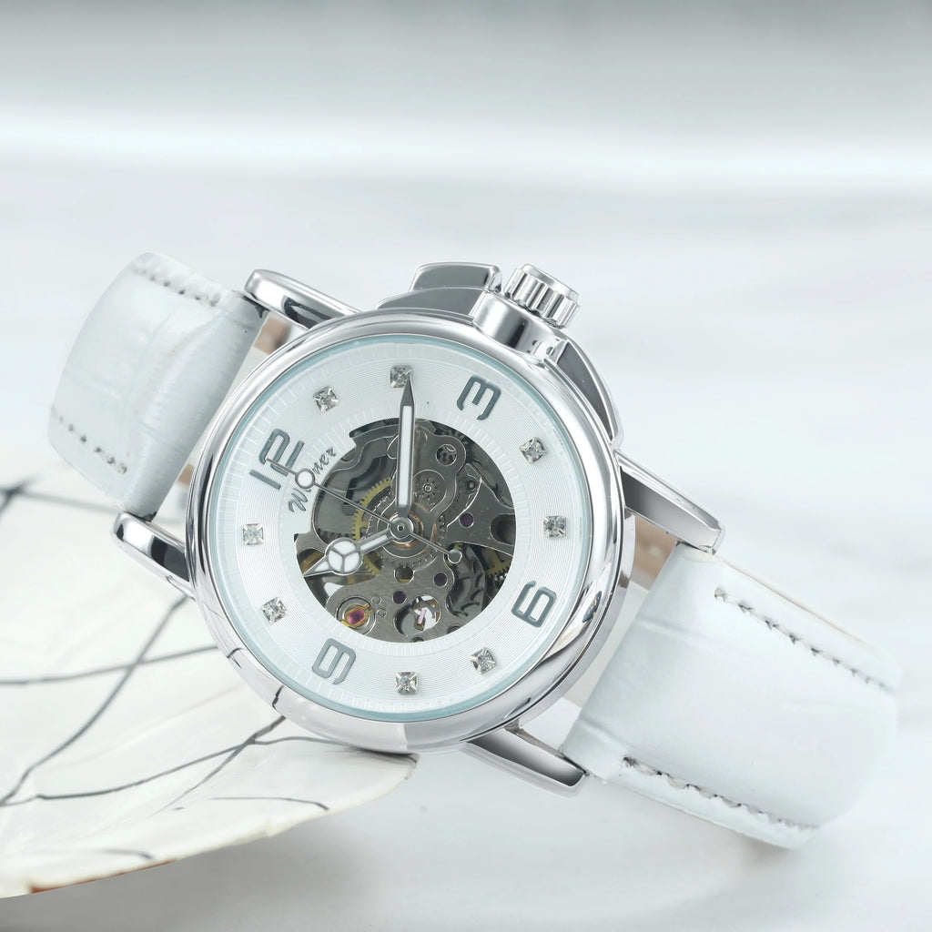 WINNER Fashion Elegant Mechanical Watch for Women Luminous Hands Business Classic Ladies Watches Top Brand Luxury Leather Strap