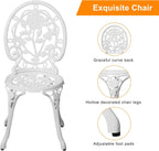 Rose Pattern Cast Aluminum Bistro Set for 2, Outdoor Patio Table & Chairs, Rust-Proof All-Weather