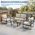 Modern 4-Piece Patio Furniture Set Outdoor Conversation Sectional Sofa With Coffee Table Thick Washable Cushions For Lawn Deck