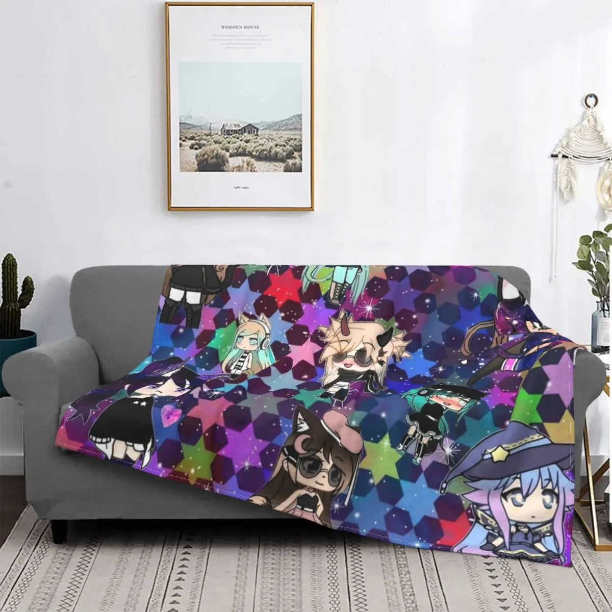 Gacha Life Girl Bundle Pack Stars Blanket Velvet Summer Portable Lightweight Thin Throw Blanket for Bedding Car Rug Piece