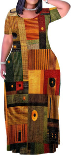 Plus Size Maxi Dress for Women Summer Casual Short Sleeve Tshirt Dresses with Pockets (XL-6XL)