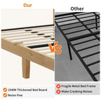 Queen Size Rattan Bed Frame with LED Lights, Boho Platform Bed with Rattan Headboard, Wooden Slats Support, No Box Spring Needed, Noise-Free, Easy Assembly, for Bedroom